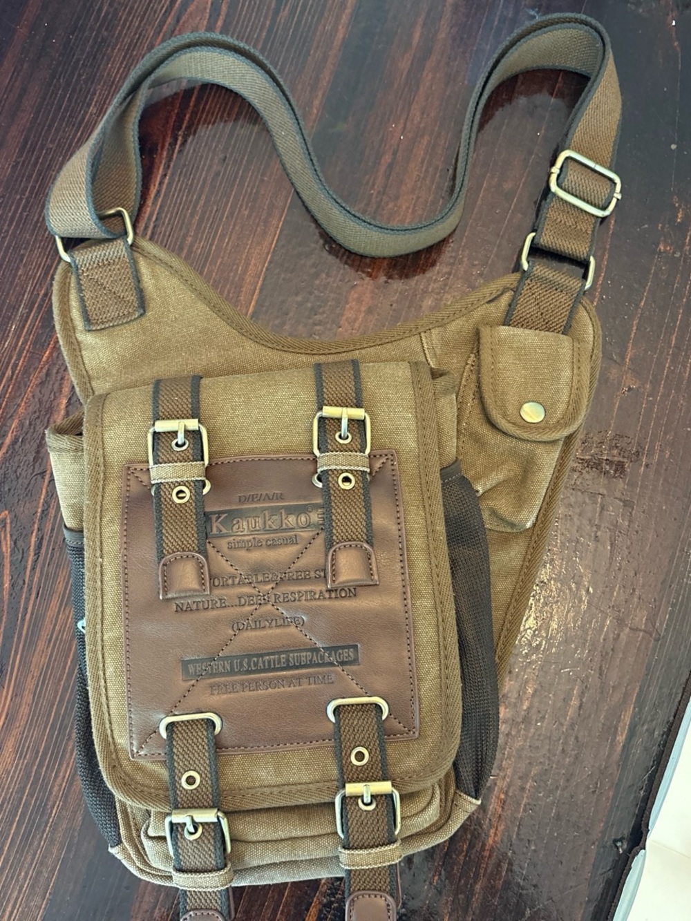 Kaukko Olive Brown Canvas Messenger Sling Bag for Men